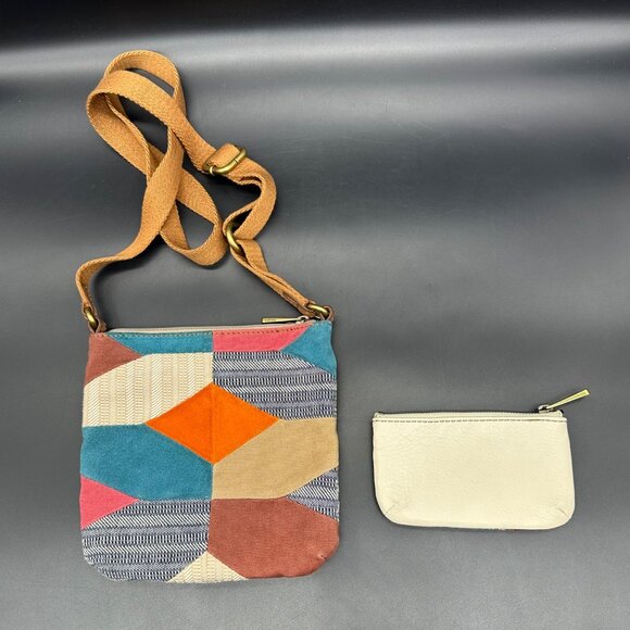 Fossil Patchwork Crossbody Purse Coin Pouch Wallet Vintage 90s Y2K Boho Leather - Picture 3 of 13